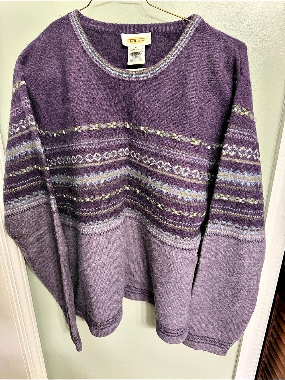Vintage Talbots Geometric Knit Sweater in Purple Size XL